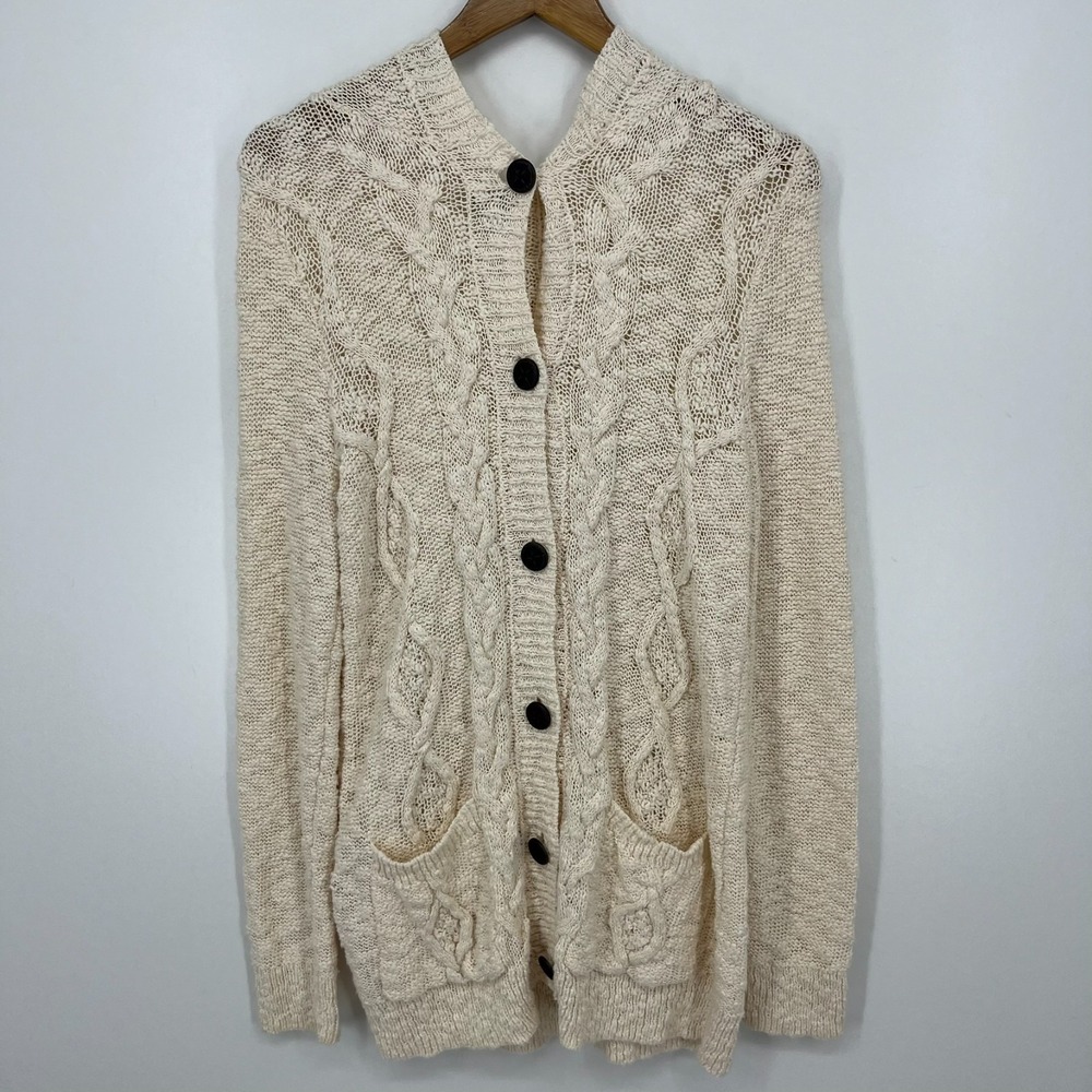 Lucky‎ Brand Knit Cardigan Sweater Women's S White Hooded Long Length Button